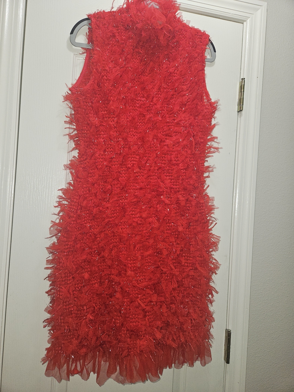 Red Textured Sleeveless Dress